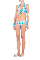 This halterneck retro style bikini is inspired by pieces discovered in vintage stores and markets the designer visits. It´s made in Brazil with stretch fabric- the top and the briefs are self-tie for your perfect fit. Wear yours with matching robe for a modern outfit