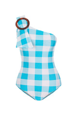 This one-shoulder self-tie swimsuit is made from stretch fabric and comes with a brown tortoiseshell-acetate buckle and we love with matching skirt poolside or for lunch with friends