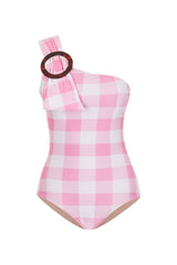 This one-shoulder self-tie swimsuit is made from stretch fabric and comes with a brown tortoiseshell-acetate buckle and we love with matching skirt poolside or for lunch with friends