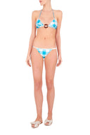 This retro-inspired bikini set s made from gingham stretch fabric with a self-tie structured top with a resin buckle ring and low-rise briefs