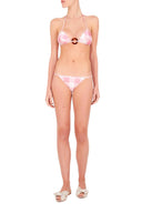 This retro-inspired bikini set s made from gingham stretch fabric with a self-tie structured top with a resin buckle ring and low-rise briefs