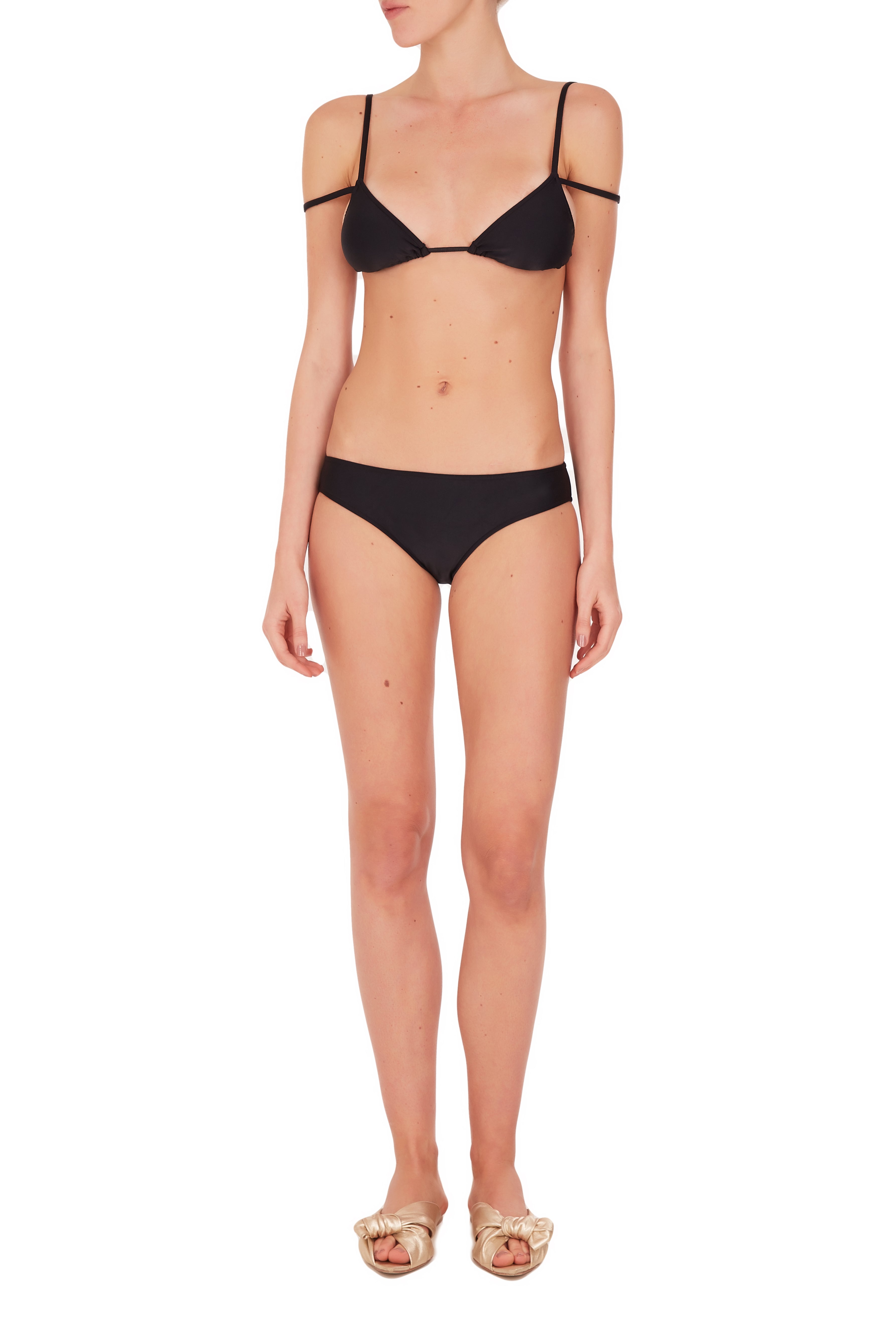 Zebra Solid Black Bikini With Straps Front