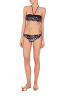 This vintage style bandeau bikini set comes with a skinny halterneck strap and a charming front skirt with ruffles