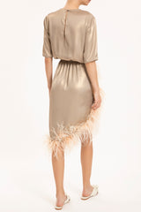 Metallic Short Dress With Feathers
