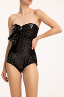 Sequins Strapless Swimsuit With Bow