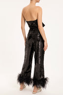 Sequins Wide-Leg Pants With Feathers