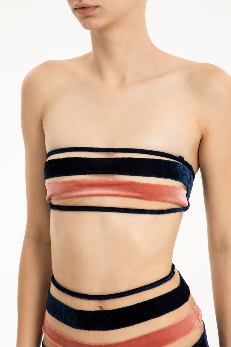 Striped Velvet Hot Pants Bandeau Bikini