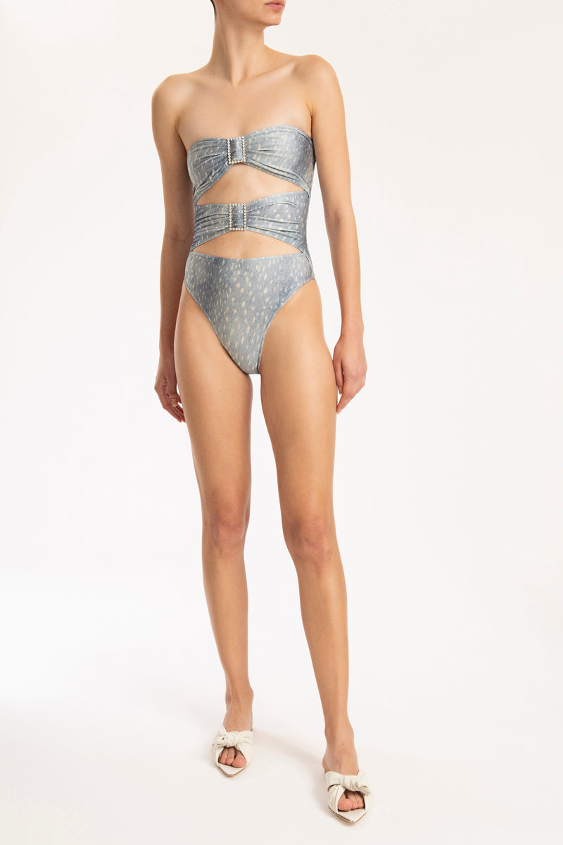 Stone High-Leg Strapless Swimsuit