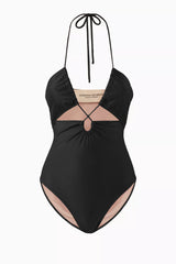 Lipstick Solid Cut-Out Frilled Swimsuit