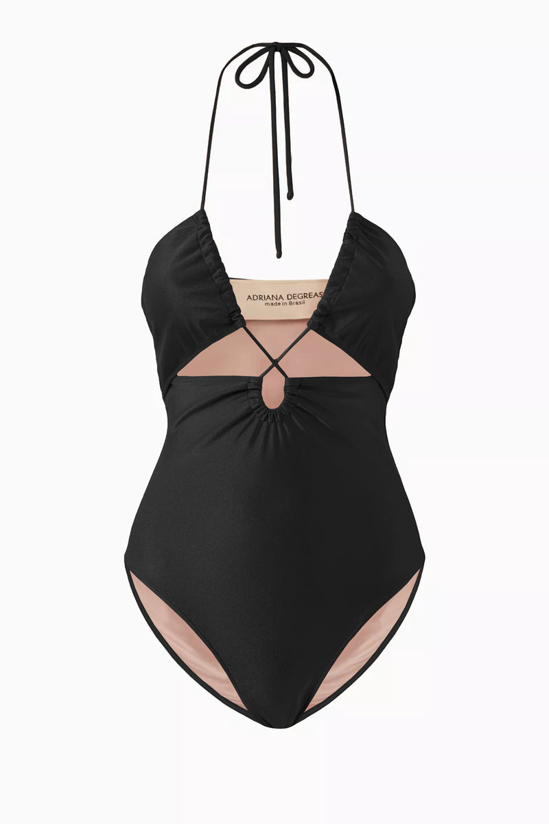 Lipstick Solid Cut-Out Frilled Swimsuit