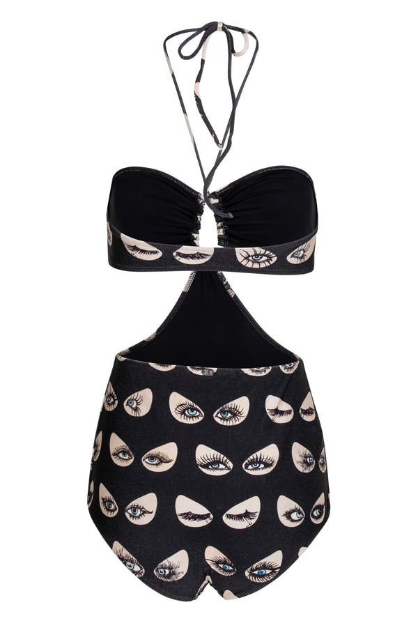 Masked Eyes Swimsuit With Side Cut Outs